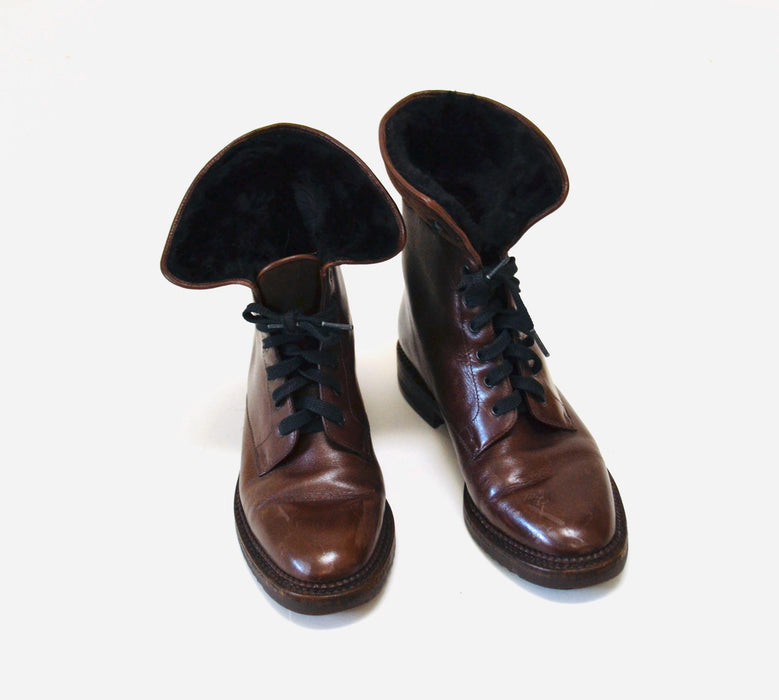 Vintage Brown Fur lined Leather Boots Size 36 6 By Tanino Crisci // Vintage 80s Brown Lace up Shearling Fur Boots 36 5 1/2 6 Made in Italy
