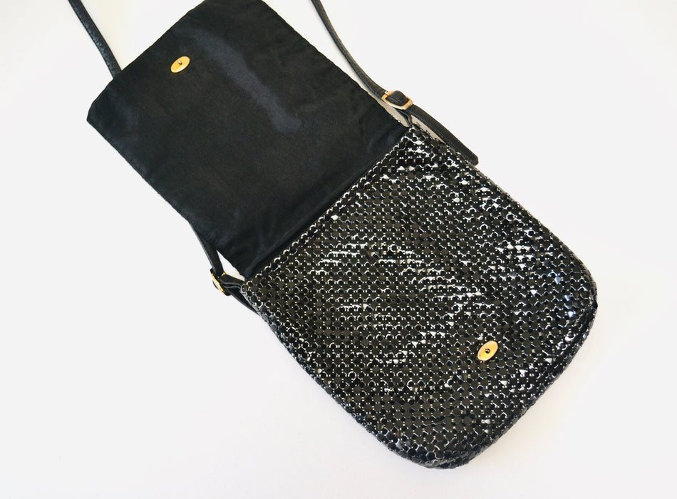 80s Vintage Black Evening Bag Purse Black Metallic Metal Whiting and Davis // Vintage Black Mesh Metallic Purse Evening Bag