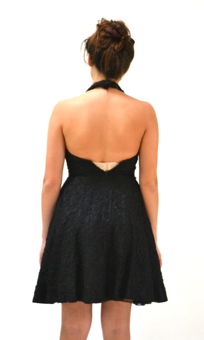 Vintage Black Prom Dress Lace Party Dress 80s 90s XS Small Crinoline Skirt// 90s Vintage Prom Dress Black Small Halter neck Black Lace