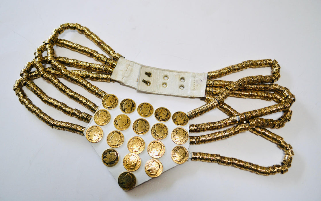 80s Vintage Gold Coin Belt White Leather Metallic Pirate Gypsy Belt Gold  Boho Belt SMALL Medium 80s Gold Belt Nina Arjani Wedding Belt
