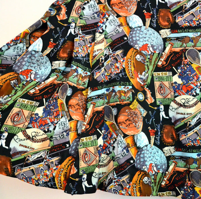 Vintage Pleated Tennis Skirt with Sports print by Nicole Miller Silk Wrap Skirt with Golf Football Tennis Baseball Basketball Print Medium