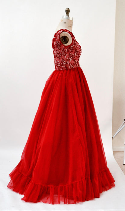 80s Vintage Evening Gown Dress Red XS Small LONG Dress// Vintage 80s Red Prom Dress Evening Gown Scarlet Ohara Princess Dress By Mike Benet