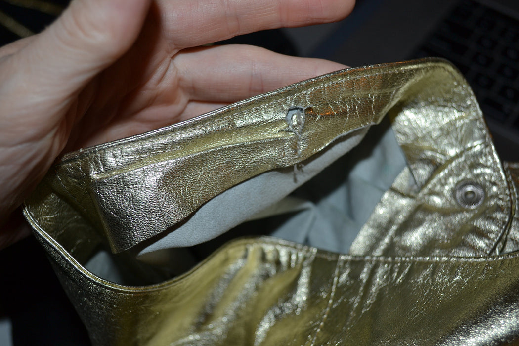90s Metallic Gold Strapless Leather Dress by Michael Hoban North Beach Leather XXS // 90s strapless Leather Dress Gold Size XXS XS Small