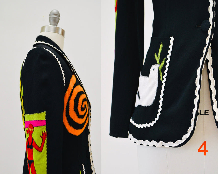 90s Vintage Moschino Black Jacket Blazer Small Medium Cheap & Chic Vintage Heart PEACE Patchwork Jacket Blazer 1990s The NANNY made in Italy