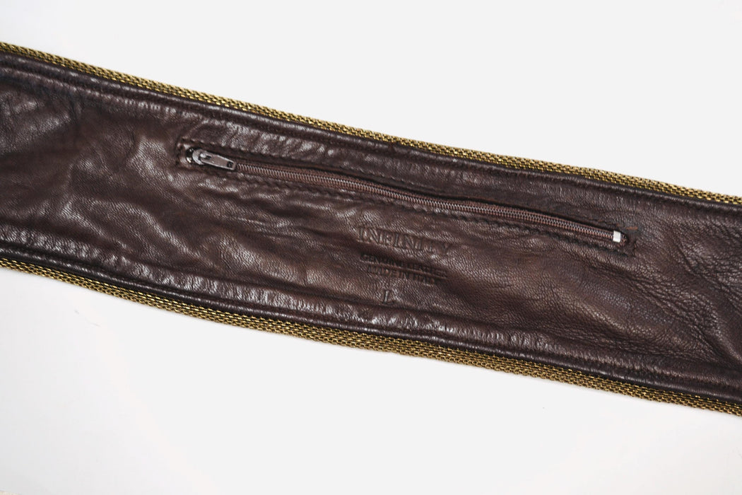 90s Y2K Vintage Large Brown Leather Belt Bronze Gold Wide Brown Leather Belt Boho Wedding Wide Brown Leather Belt Small Medium Made in Italy