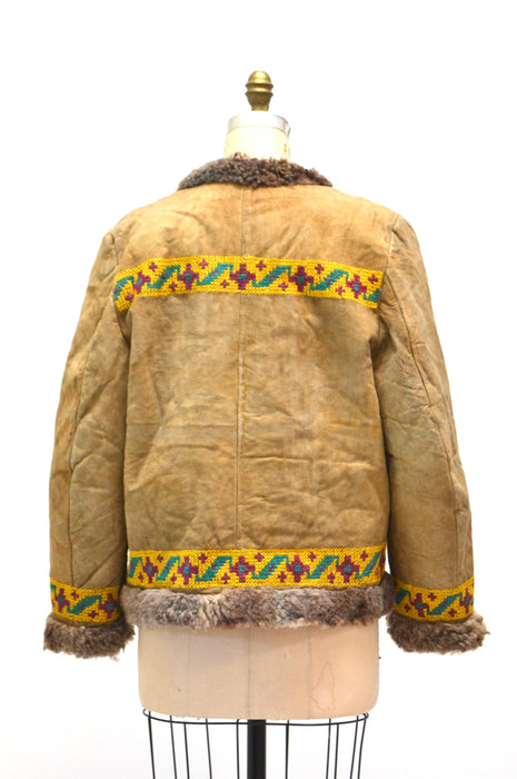 60s 70s Vintage Embroidered Shearling Afghan Jacket Penny Lane Small Medium// 70s Shearling Coat Suede Leather Fur Embroidered Jacket Small