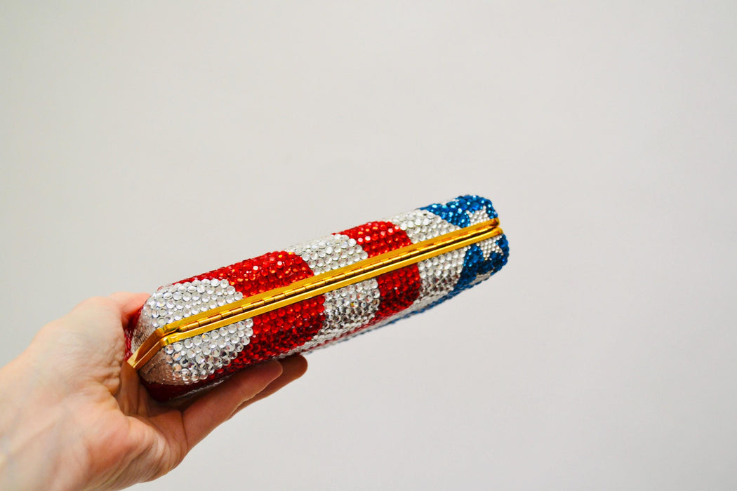 90s Vintage Metal Crystal Evening Bag Swarovski Bag 90s Katherine Baumann USA American Flag United States Crystal Minaudière Clutch Bag