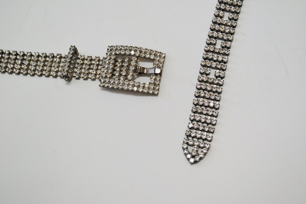 70s 80s Vintage Silver Rhinestone Belt Small Medium large Rhinestone Wedding Belt Rhinestone Cowboy Metallic Belt Small Medium Large