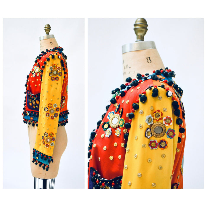 Vintage 90s Moschino Leather Jacket Gold Metallic 1991 Spring Summer Moschino Studded Leather Jacket Red Blue Green Yellow Made in ITaly