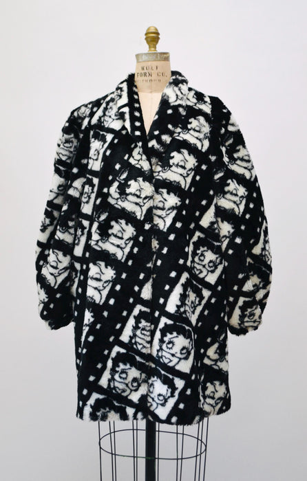 Vintage Faux Fur Jacket Coat Vintage Betty Boop Black White Fur Betty boop Film Fashion Coat Small Small Medium Apparence Paris Face Coat