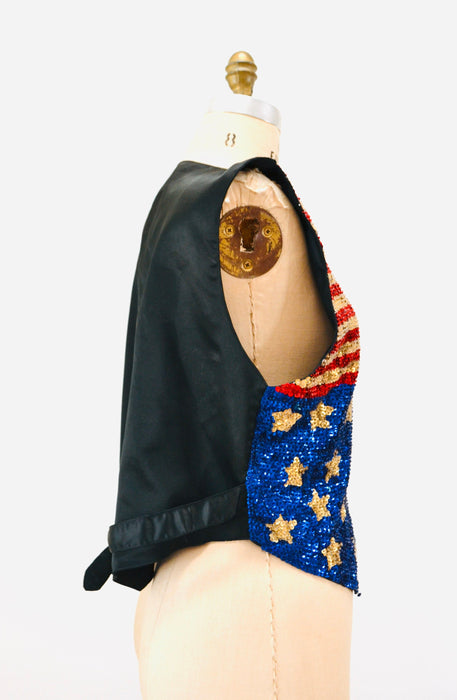 80s 90s Vintage Sequin Vest American Flag USA Large// Vintage Sequin Vest Stars USA America Olympics Uncle Sam Sequin Vest Mens womens