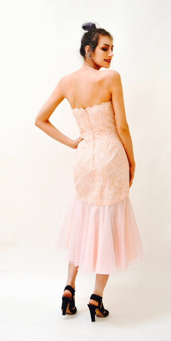 Vintage 80s 90s Vintage Pink Lace Dress Small Medium// 80s Pink Party Prom Dress by AJ Bari Strapless Party Wedding Dress