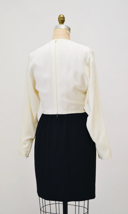 80s 90s Vintage Bob Mackie off White Cocktail Party Dress Beaded Sequin Dress Vintage Long Sleeve Cream Wedding Party Dress Small Cher Dress