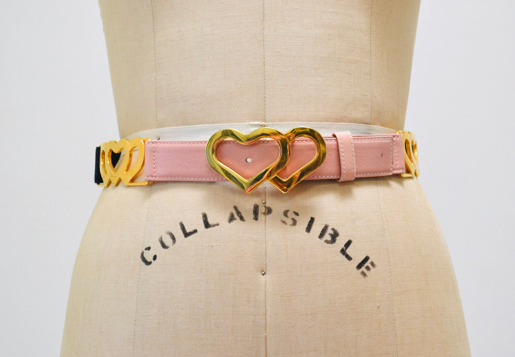 80s 90s Vintage ESCADA Black Pink heart Belt Metallic Gold Black Leather Belt size 40 Medium Large 80s Glam Heart Wedding Black Gold Belt