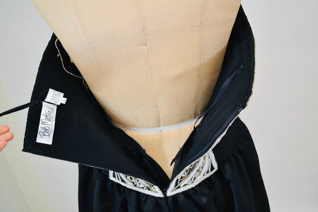Vintage Bob Mackie Black Evening Ball Gown Small Medium Black Beaded Strapless Evening Gown Dress 90s 00s Dress Beaded Strapless Ball Gown