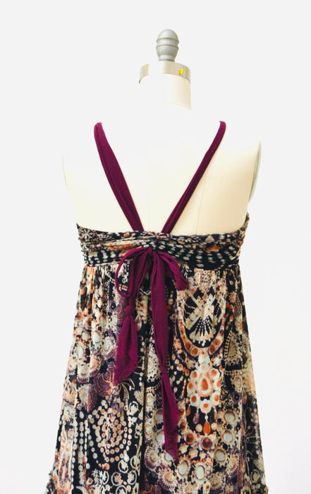 RARE 90s 00s Vintage Jean Paul Gaultier Soleil Sleeveless Mesh Dress Small Made in Italy Halter Neck Jewelry Jewel Print Babydoll Dress