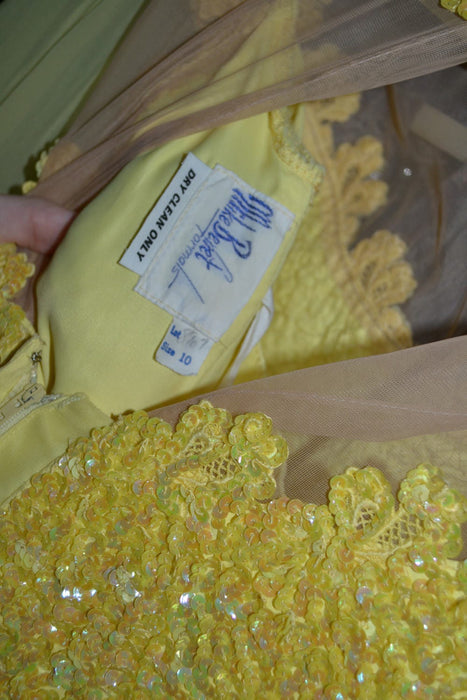 70s Vintage Sequin Evening Gown Dress Yellow Small Medium By Mike Benet// 70s Vintage Bridesmaid Prom Dress Yellow Wedding Dress  A29