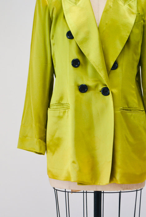90s Vintage Lime Green Satin Jacket Blazer Green Satin Jacket Medium by Criscione // 90s Vintage Green Wedding Party Jacket Blazer