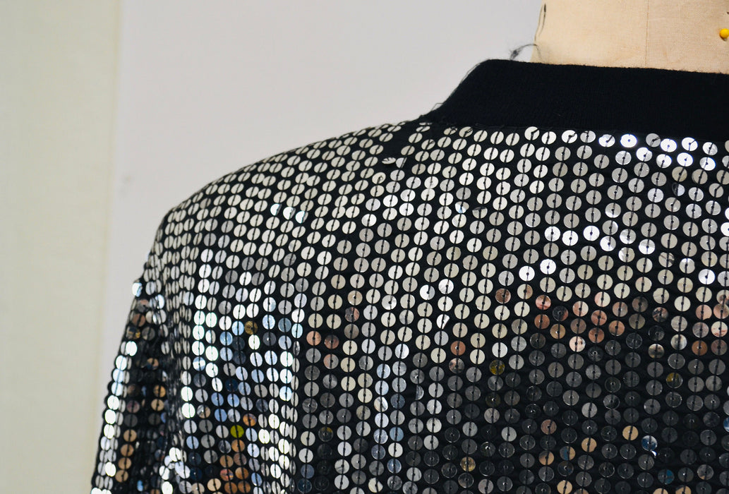 Vintage 80s 90s Silver Sequin Party Bomber Jacket Metallic Jacket Medium large// Vintage 80s 90s Party Metallic Silver Gold Sequin Jacket