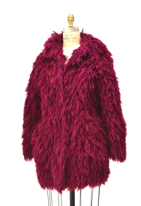 70s Vintage Shag Fur Jacket Faux Fur Jacket Coat Size Medium Red Wine Burgundy Vintage Vegan Shag Fur Jacket Coat Boho Retro Fur Jacket