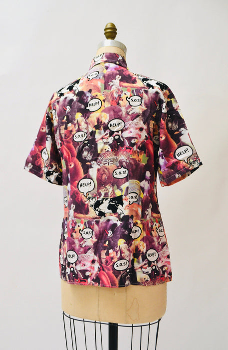 90s Vintage Moschino Jeans Animal Print Shirt Size Medium Large Vegan Animal Lover Shirt // Vintage Mickey Mouse Shirt Pop Art shirt
