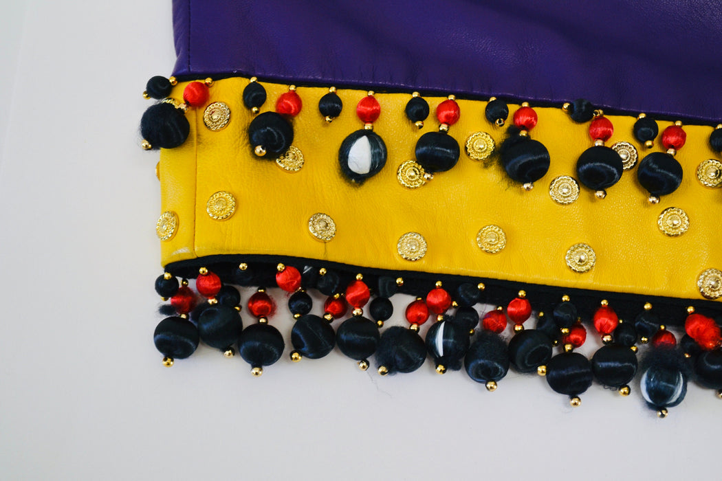 vintage 90s Moschino Rainbow Leather SKIRT 1991 Spring Summer Moschino Studded Flower Leather Skirt Red Blue Green Yellow Made in ITaly