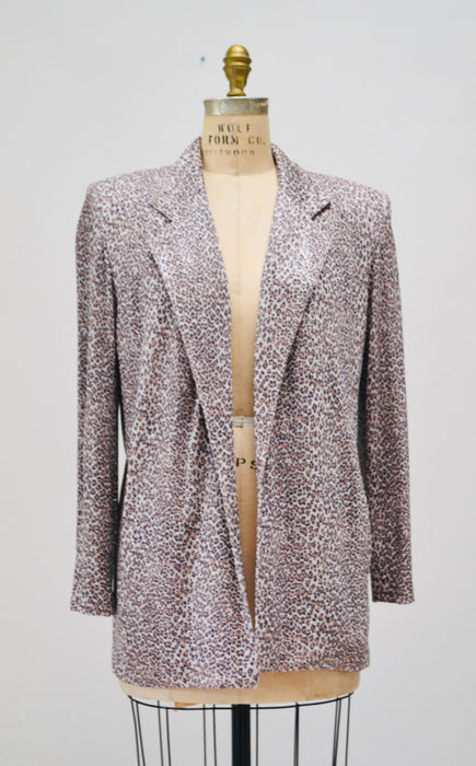 90s Vintage Jacket Animal Print Blazer Metallic Leopard Print Criscione Small // 90s Vintage Leopard Print Jacket Nanny Jacket Knit Blazer