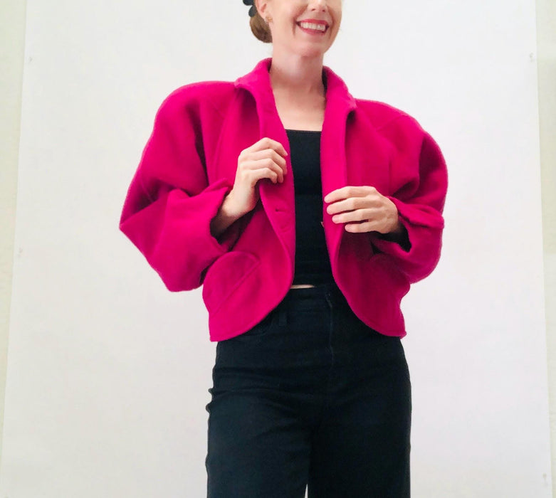80s 90s Vintage ESCADA Bright Pink Wool Escada Jacket Pink Cropped Wool Jacket Coat Wool 80s 90s Glam Escada Designer Jacket
