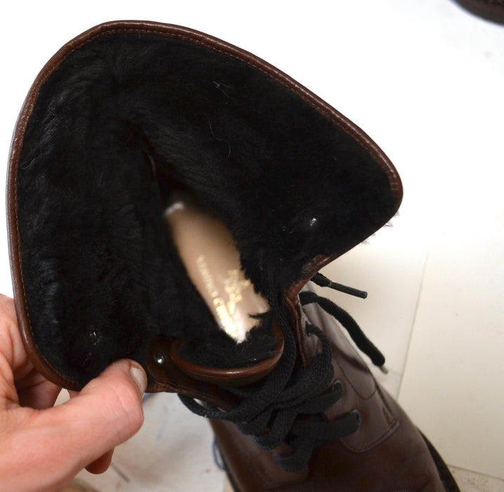 Vintage Brown Fur lined Leather Boots Size 36 6 By Tanino Crisci // Vintage 80s Brown Lace up Shearling Fur Boots 36 5 1/2 6 Made in Italy