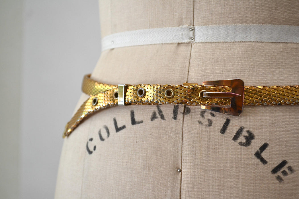70s Vintage Gold Brass thin Belt Chainmail Metal Gold Wedding party Belt Small Medium Large 31-36" Gold Bronze Thin Metallic Chain Belt