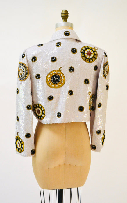 80s 90s Vintage White Sequin Jacket// Vintage White Sequin Boat Party Jacket Stars Nautical Talk of the Walk Casino French Collizioni Modi