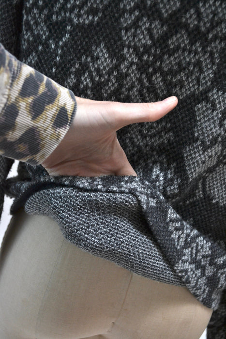 80s Vintage St. John Black Gray Sweater Pull OVer Cashmere Wool Sweater Jumper Floral Jacquard Medium 8 St John Vintage Mock Neck Sweater