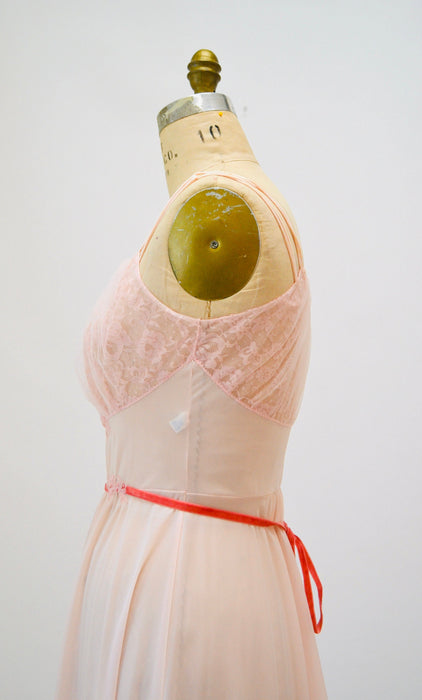 1960s 60s Vanity Fair Vintage Nightgown Nighty Dress Camisole Small Medium Pink Lace Sheer Wedding Honeymoon Nightgown Slip Dress Pink Tank
