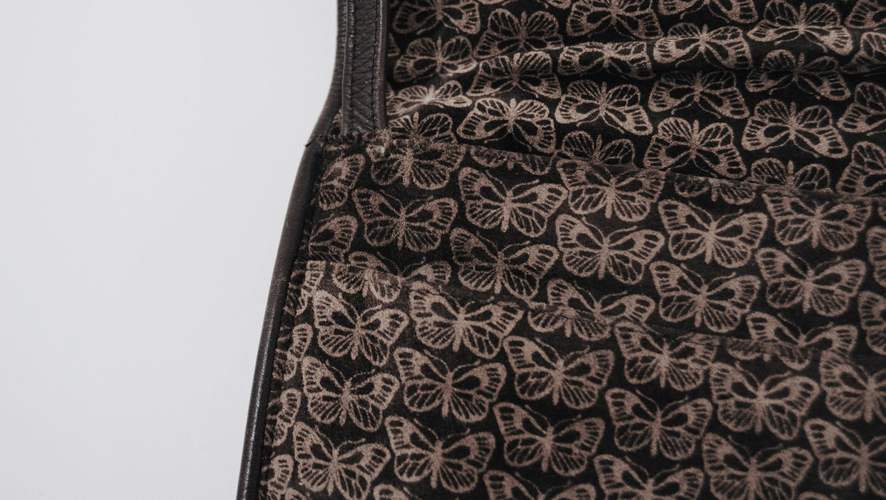 70s Vintage Bottega Veneta Butterfly Print Brown Leather Suede Cross body Bag Vintage Bottega Bag Purse Brown Butterfly print Boho Bag