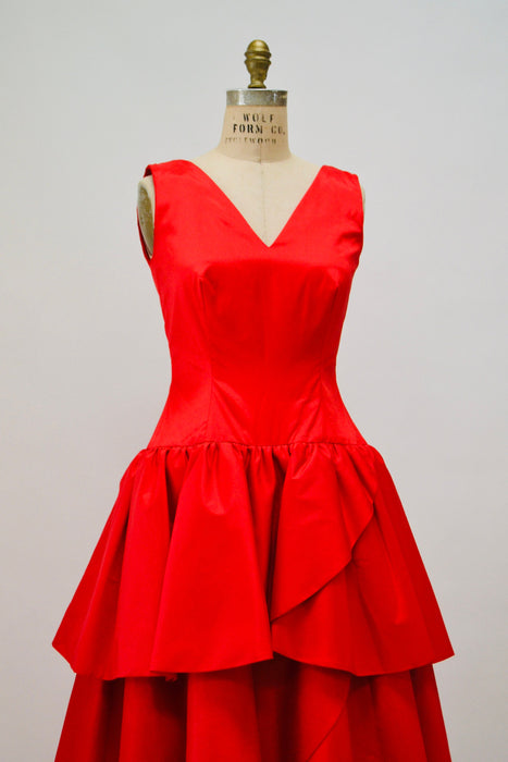 80s 90s Vintage Red Ball Gown Dress Small Rose Taft// 80s 90s Vintage Prom Party Dress Evening Gown Red Ball Gown Dress Ruffle Party Dress