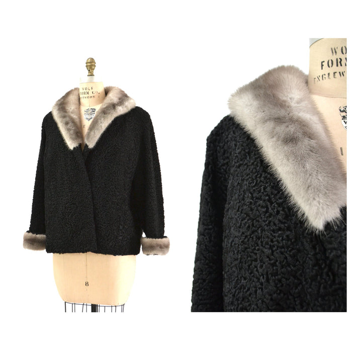 50s 60s Vintage Black Fur Jacket Coat Persian Lamb Mink Black Grey Mink Fur Jacket Medium Large// Vintage Black Persian Lamb Fur Jacket Coat