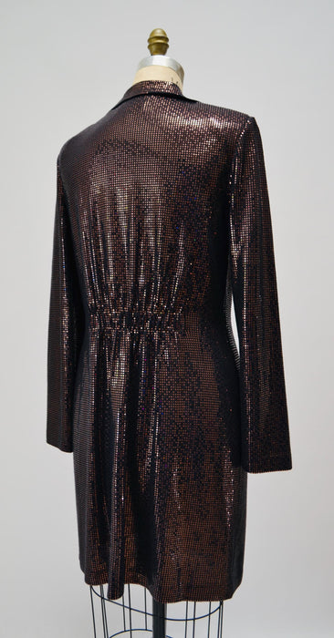 Vintage St John Dress Brown Metallic Knit Ruffle Cardigan Sweater St John// Brown Metallic Party Dress Sweater Cardigan Medium Large St John