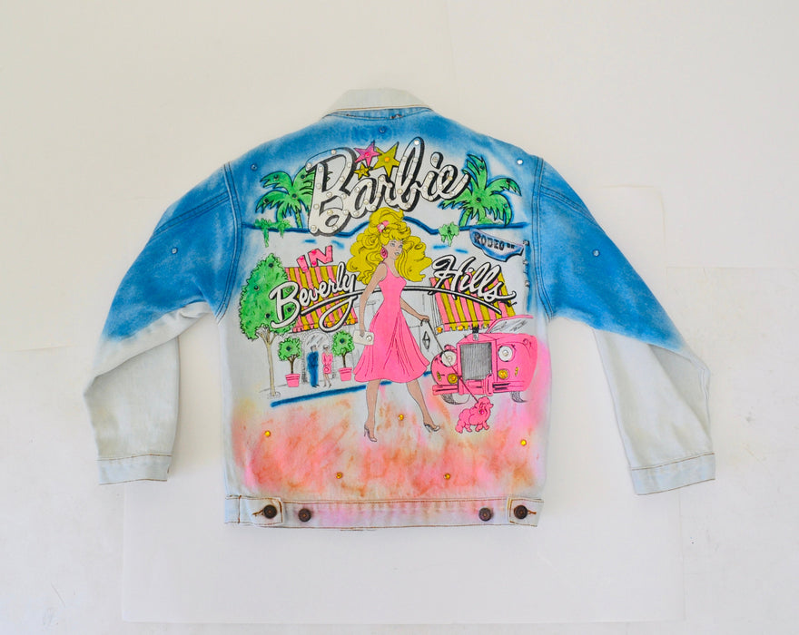 80s Vintage Barbie Jacket Denim Girls Large Kids Hollywood Barbie JEAN Jacket Barbie Party Rhinestone Jacket Airbrushed Tony Alamo Inspired