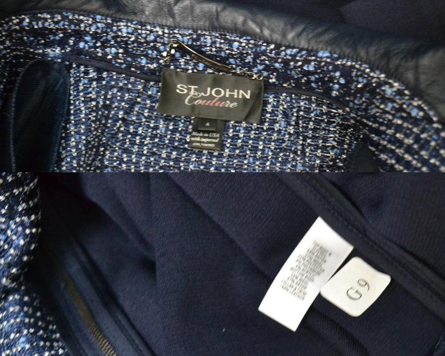 Vintage St. John Couture Navy Blue Jacket Blue Boucle Jacket Leather Size 4 Blue  Jacket St John Navy Blue Convertible Leather Wool Jacket