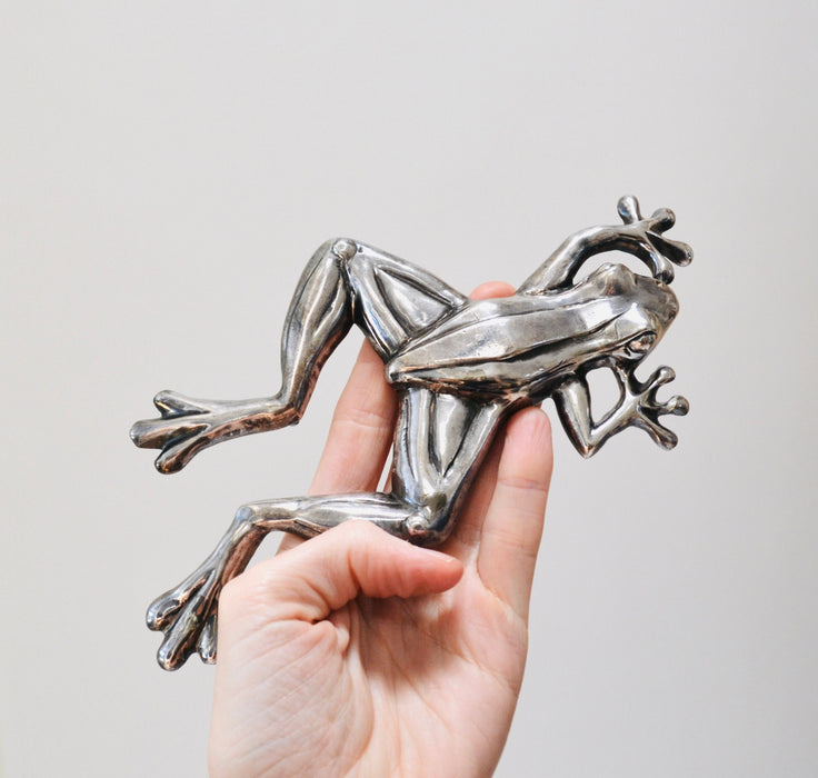 90s Vintage Katherine Baumann Beverly Hills Silver Tree Frog Belt Buckle Metallic Silver Wedding Frog Belt Buckle Large Silver Belt Buckle