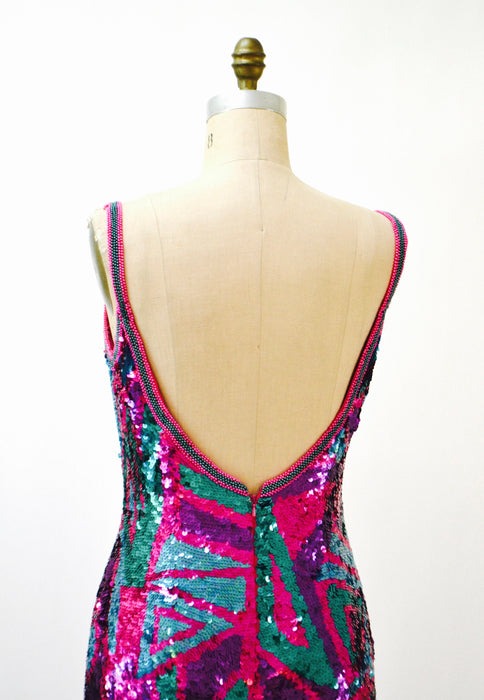 Vintage Sequin Dress Metallic Dress Pink Purple Sequin Dress XS Small // 90s Prom Dress Sequin Dress Sleeveless BodyCon Alyce Designs