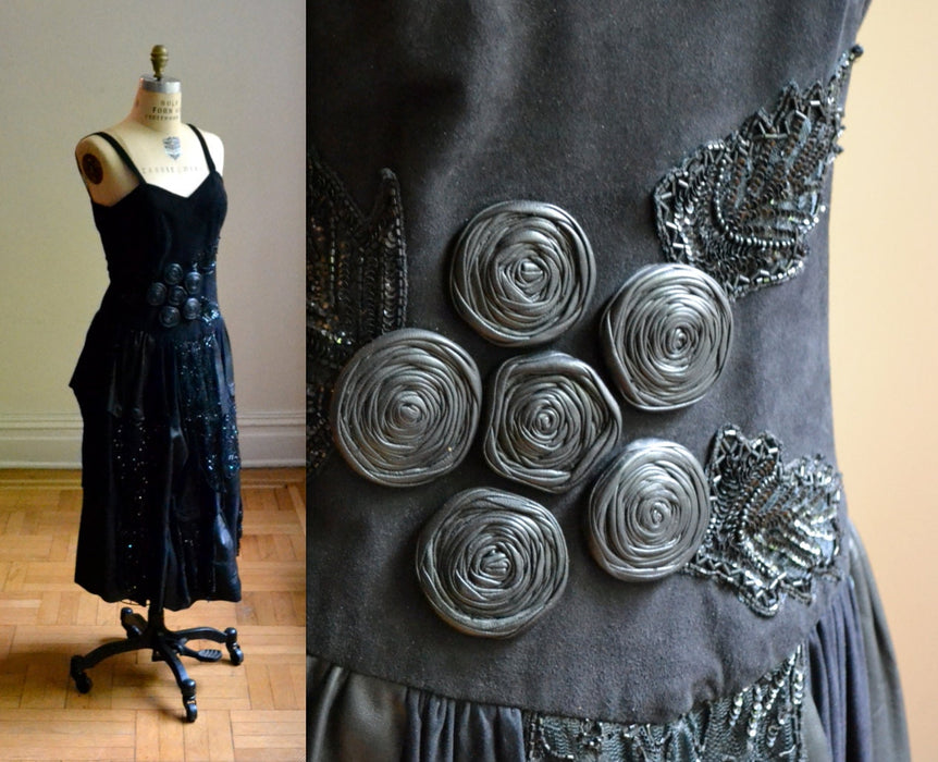 90s Black Leather Dress Ruffles Sleeveless Black Leather Suede Tank Dress Small// 90s Leather Lace Dress Small by Judith Ann Creations