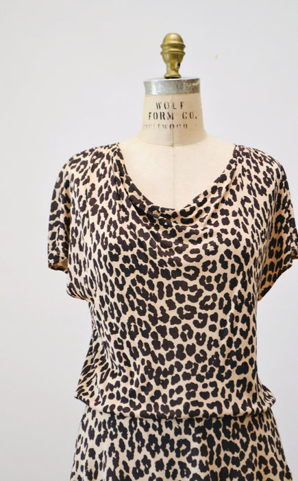 90s Animal Print Cowl Neck Leopard Print Knit Top Shirt Medium// Vintage Animal Print Cowl Neck Blouse Top by Criscione Peg Bundy costume