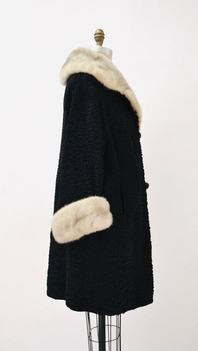 40s 50s Vintage Black Persian Lamb and Mink Fur Coat Jacket Black Grey Broadtail Mink Fur Jacket Medium Large 50s By Kramers