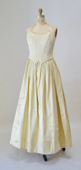 90s Vintage Gold Metallic Dress Ball Gown Halter Neck XS Small 90s Prom Dress Wedding Dress Gold Metallic Crinoline skirt Princess Dress