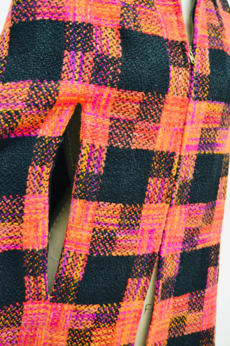 70s Vintage Pink Black Plaid Wool Cape Poncho // 70s Vintage Pink Orange Black Cape Wool Jacket Coat Penny Lane 70s Jacket