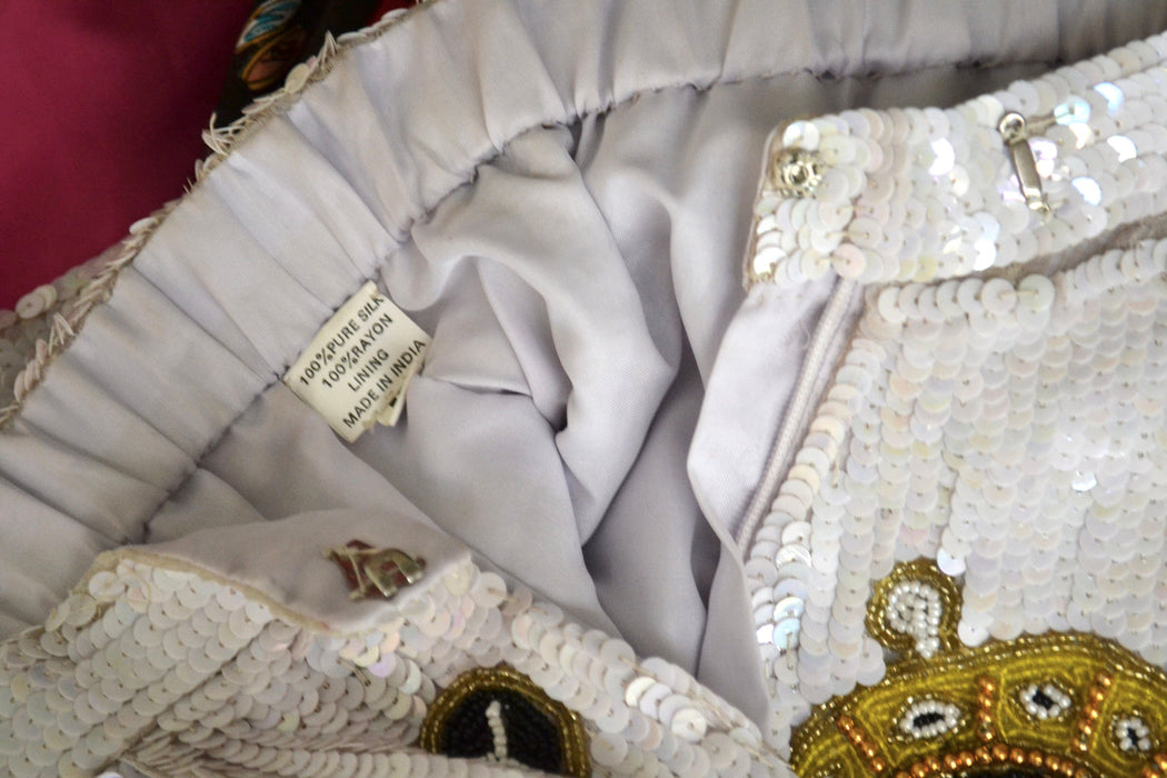 80s 90s White Sequin Shorts Nautical Boat Party Gold Stars Medium Large Talk of the Walk Casino French Collizioni Modi Sequin Jacket Shorts