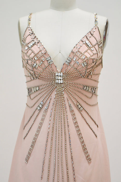2000s Y2k Vintage Pink Silk Rhinestone Slip Dress XS Small// y2k Vintage Pink Silk Slip Party Dress Rhinestones Pink Silk 2000s Party Dress
