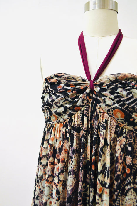 RARE 90s 00s Vintage Jean Paul Gaultier Soleil Sleeveless Mesh Dress Small Made in Italy Halter Neck Jewelry Jewel Print Babydoll Dress