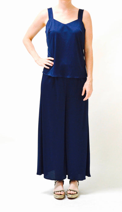 70s Vintage Wide Leg Palazzo Pants and Tank Top Cami Navy Blue Large// Vintage 70s Pantsuit Set Wide Leg Pants Knit Navy Blue